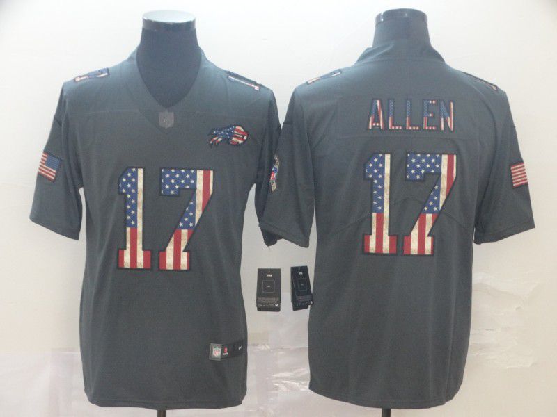 Men Buffalo Bills #17 Allen Carbon Black Retro USA flag Nike NFL Jerseys